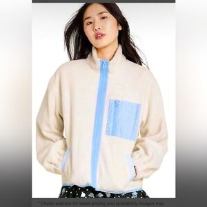 NWT Sandy Liang x Target Cream Women's Gingham Pocket Sherpa Jacket - SZ S